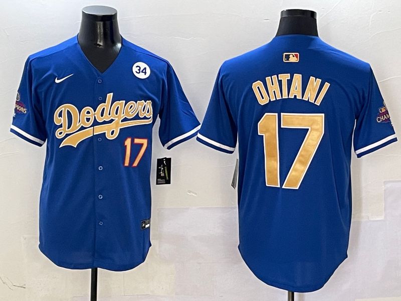 Men Los Angeles Dodgers #17 Ohtani Blue Champion gold character 2025 Nike MLB Jersey style 4092->los angeles dodgers->MLB Jersey